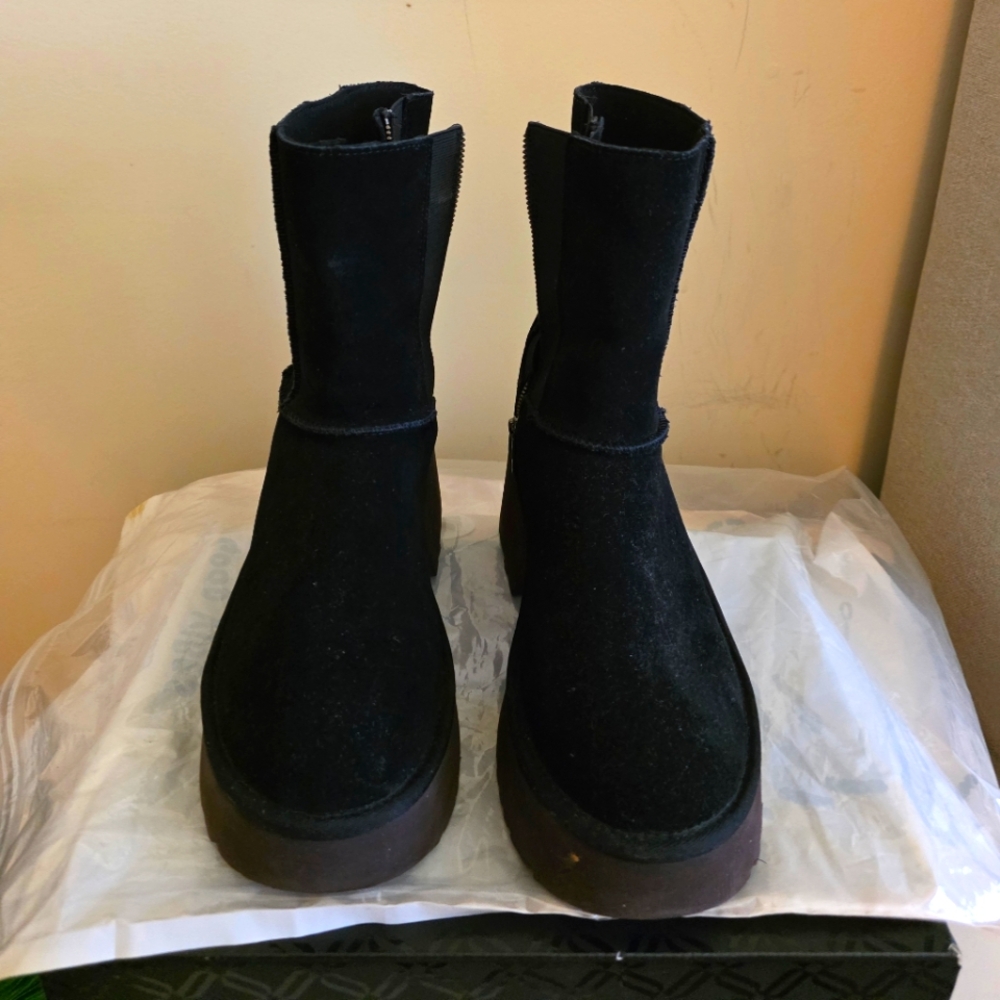 UGG Black Ankle Boots with Chunky Sole and Slip-On Design